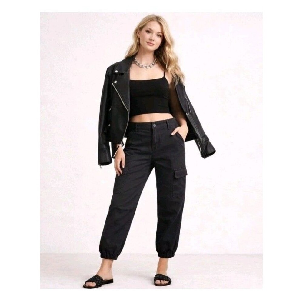 Sanctuary Anthropologie Jogger Black Cargo Pants Cropped Inseam 27 Plus Sz 20